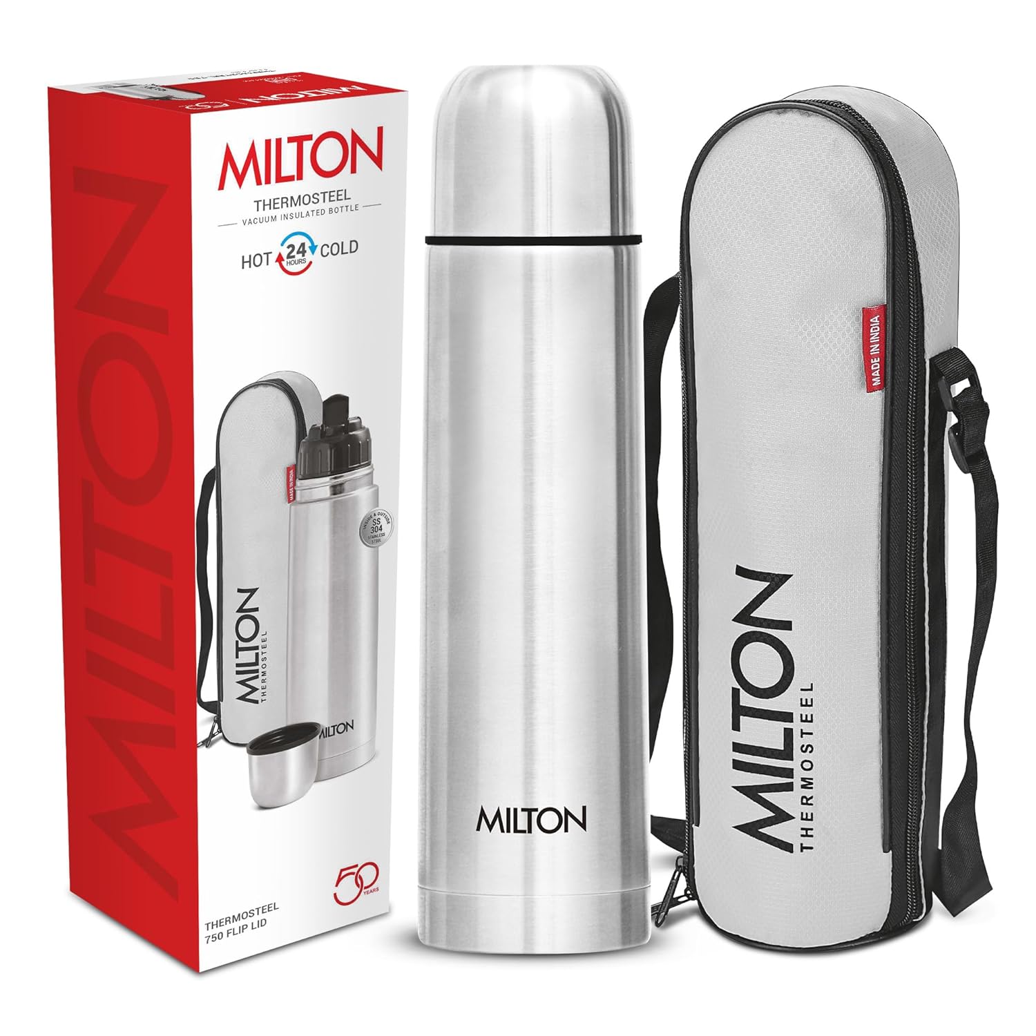 Milton Thermosteel Flip Lid Flask 750ml – Double Wall, 24H Hot &amp;amp; Cold