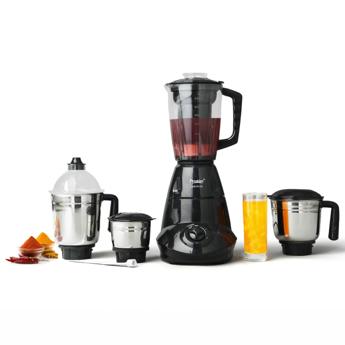 Prestige Iris 750W Mixer Grinder – 3 Jars, 5 Year Warranty, Super Extractor