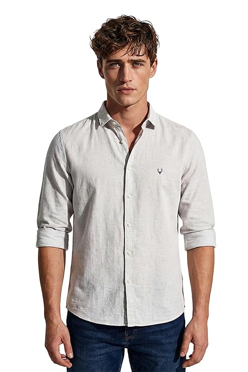 Allen Solly Men&amp;#039;s Summer Linen Shirt – Half Sleeve, Pastel Blue, Office Casual